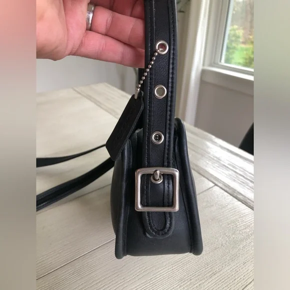 Vintage Coach Black Leather Top of Counter Compartment Bag #9167 with Hangtag - Picture 3 of 15